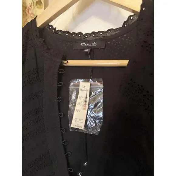 NWT! Madewell Eyelet Flutter Sleeve Mini Dress in Cotton Size 6 - Picture 4 of 5